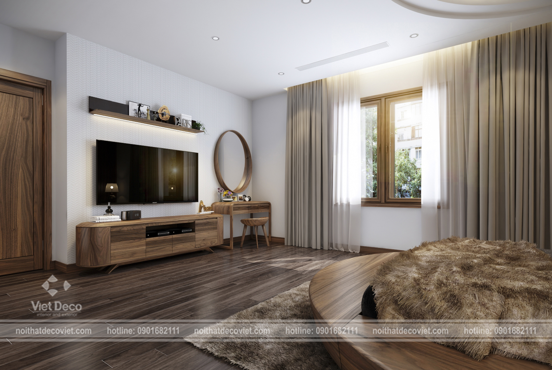 Nội thất đẹp, đơn giản của thiết kế biệt thự cao cấp với chất liệu chủ yếu bằng gỗ Óc chó tự nhiên.
